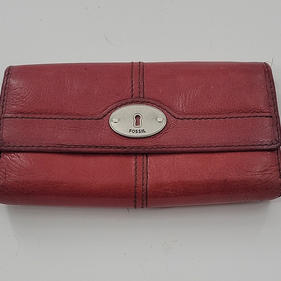 Fossil Handbags - Fossil Red Leather Wallet with Silver Accents